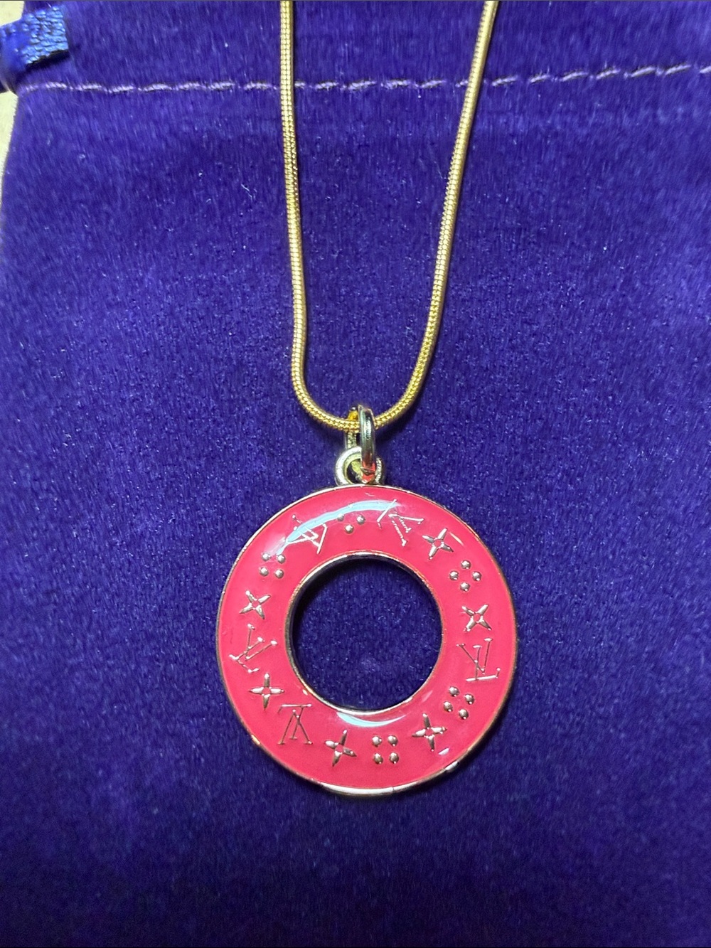 Gold-Tone Necklace with Red Enamel Open Circle Pendant